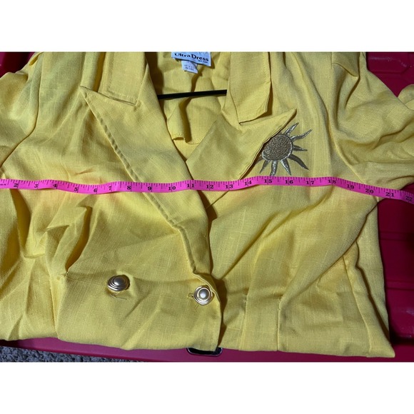 Ultra Dress New York Yellow Linen Blend Blazer Dress Sun Brooch Double Breasted - Picture 7 of 11